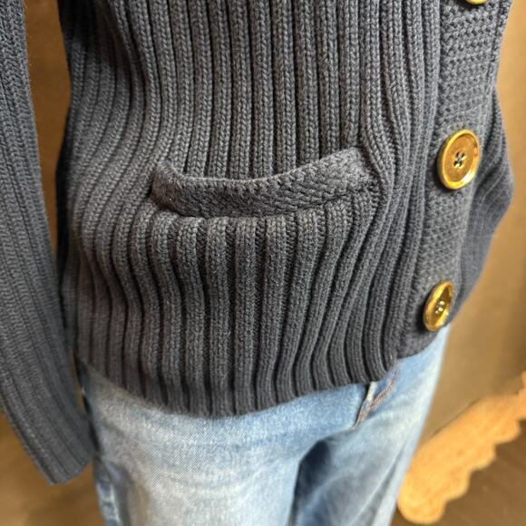 Talbots Petites Pima Cotton Rib Knit Cardigan Sweater Navy Blue Size Small - Picture 4 of 11